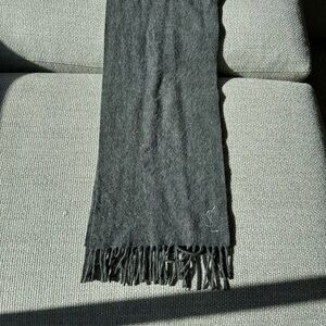 YSL Yves Saint Laurent Gray Fringed Scarf
